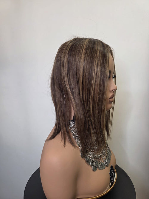AMARA - FRONT LACE MONOFILAMENT TOPPER- TOASTED CHESTNUT- 14 INCH